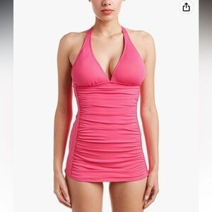 Coco Rave body contouring one piece swimsuit, orange, full coverage overskirt M